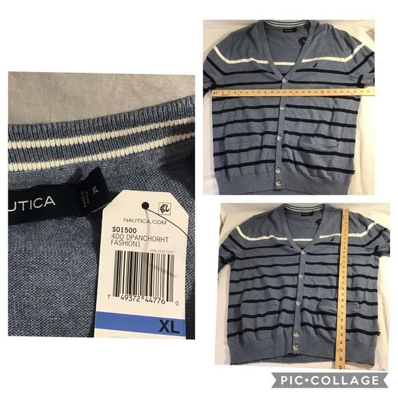 New Nautica Cardigan Sweater Striped Light Blue - Picture 5 of 5